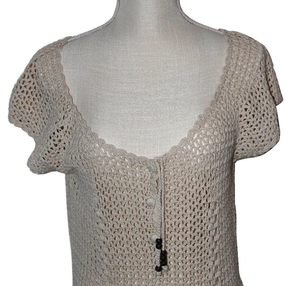 H&M L.O.G.G. Cream Open Knit Macramé Boho Top - Size M